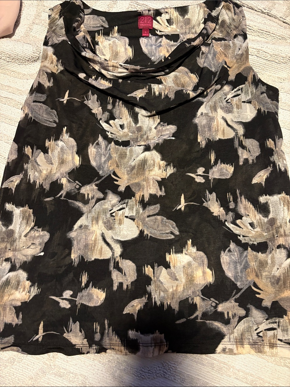 212 Collection Black Floral Cowl Neck Tank Top